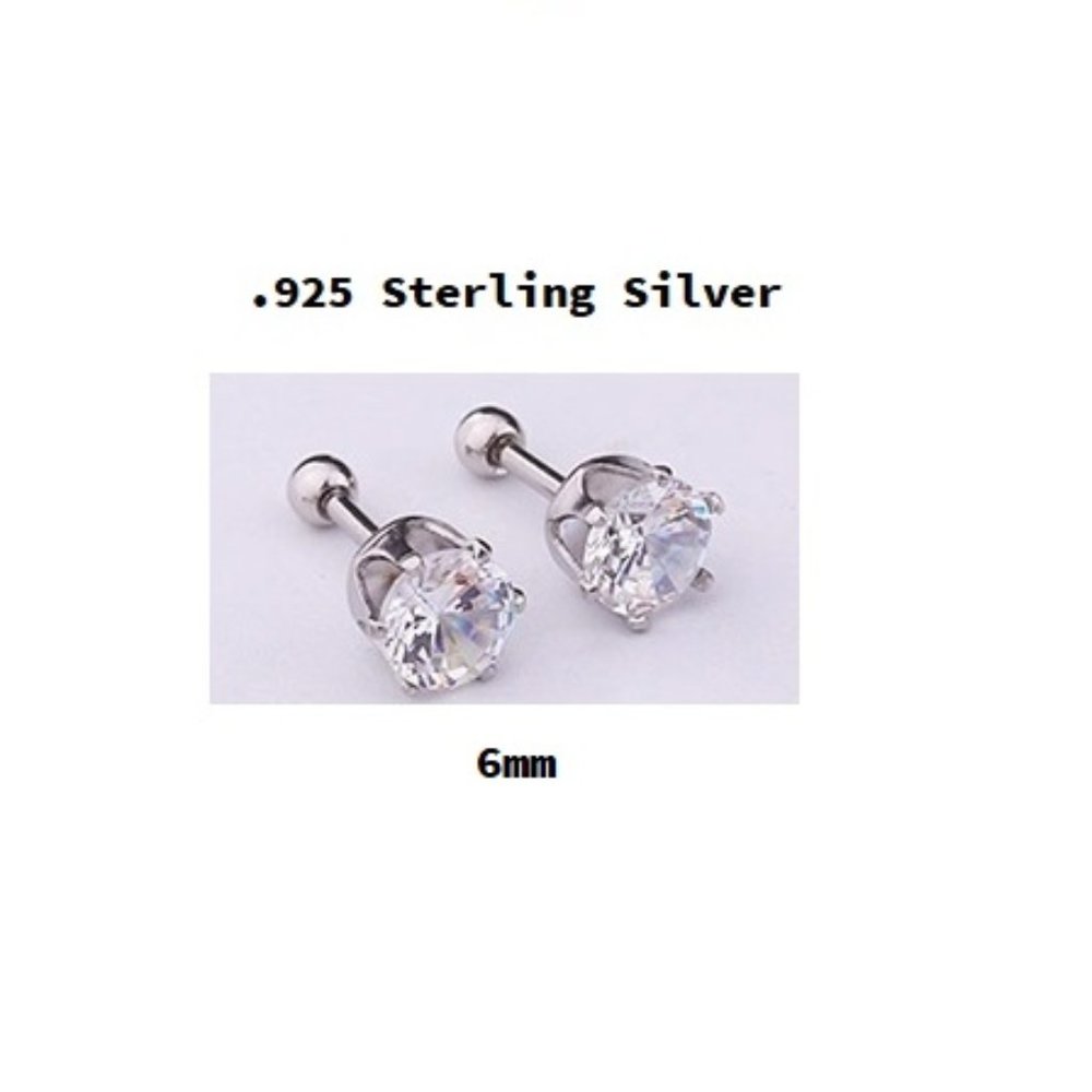 Silver ~  6mm ~ .925 Sterling Silver Six Prong Round Swarovski Crystal Earring